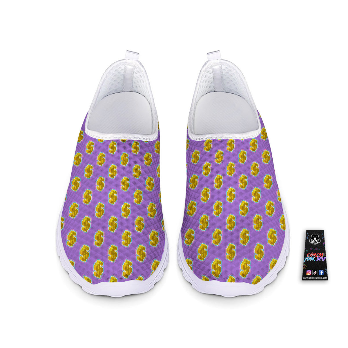 Isometric Gold Dollar Print Pattern Nurse Shoes-grizzshop