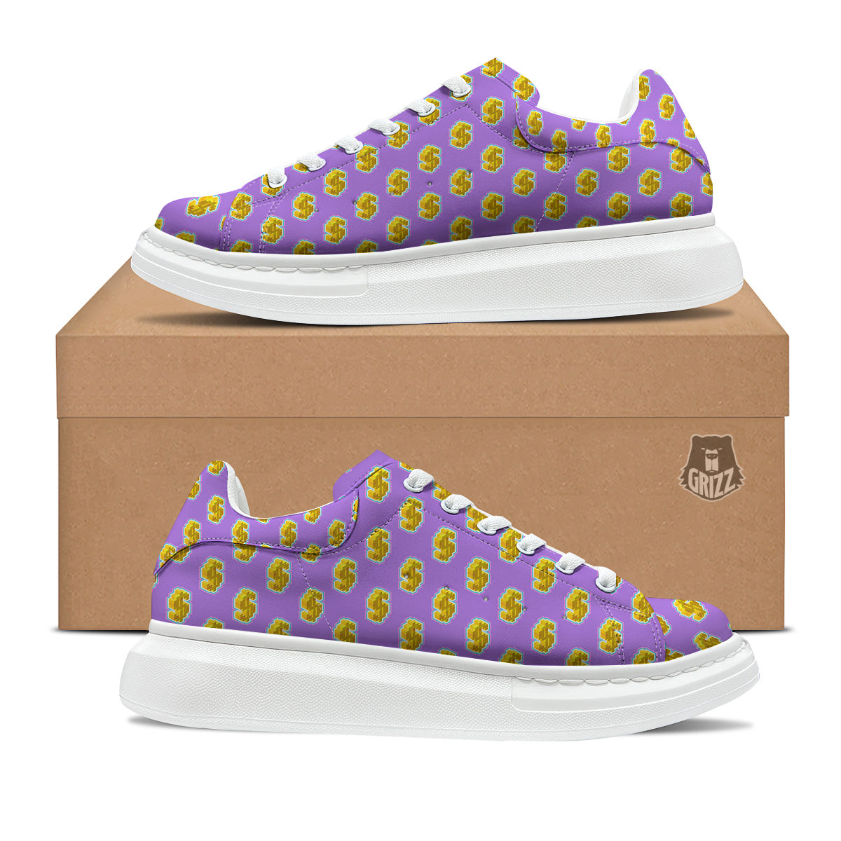 Isometric Gold Dollar Print Pattern Platform Shoes-grizzshop