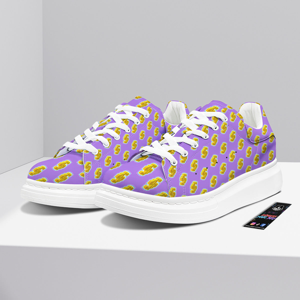 Isometric Gold Dollar Print Pattern Platform Shoes-grizzshop