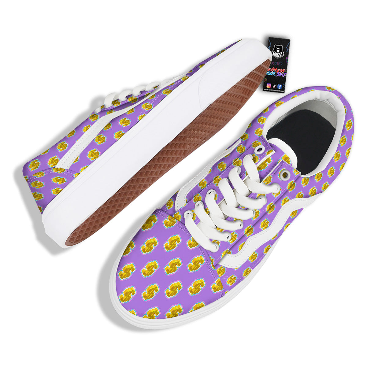 Isometric Gold Dollar Print Pattern Skate Shoes-grizzshop