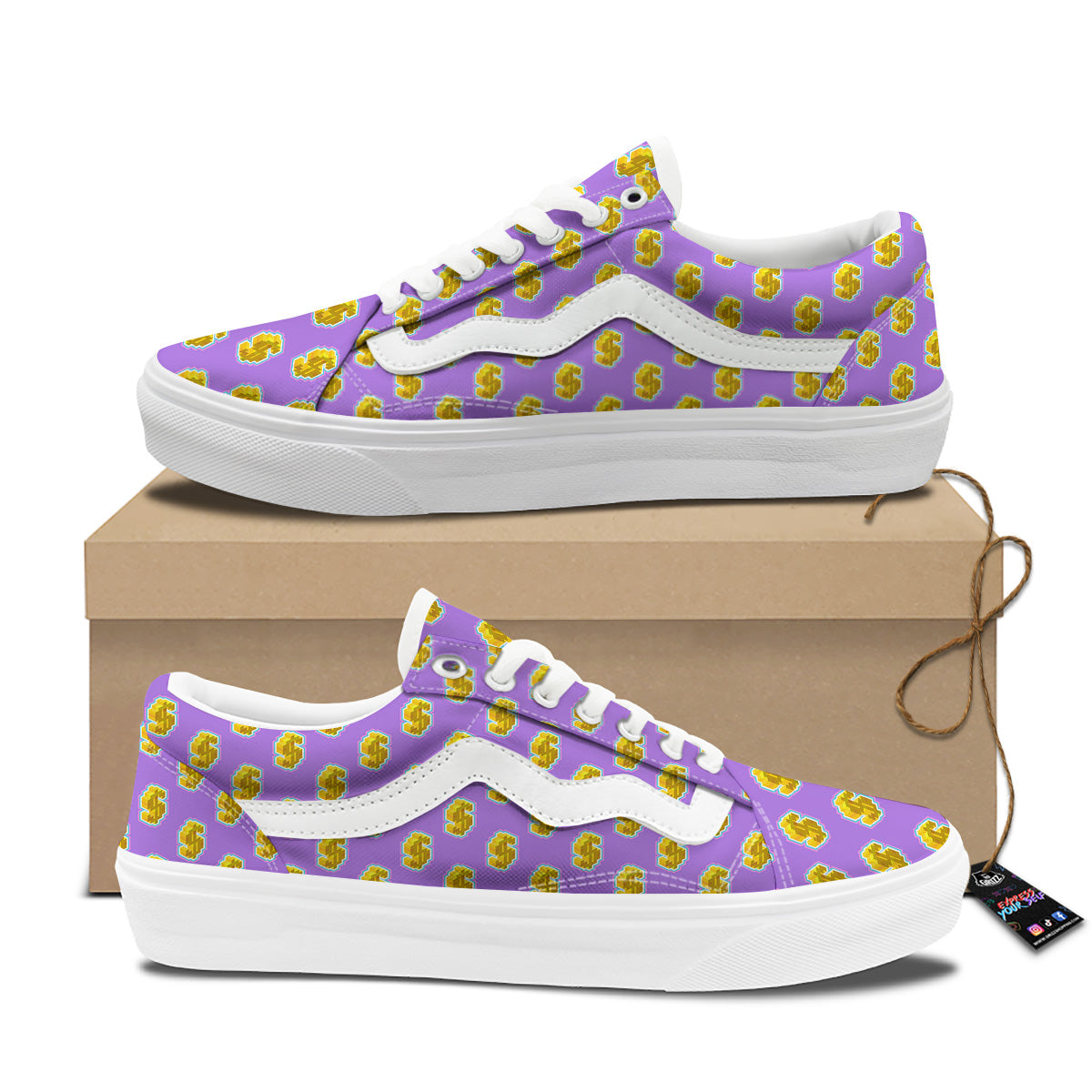 Isometric Gold Dollar Print Pattern Skate Shoes-grizzshop