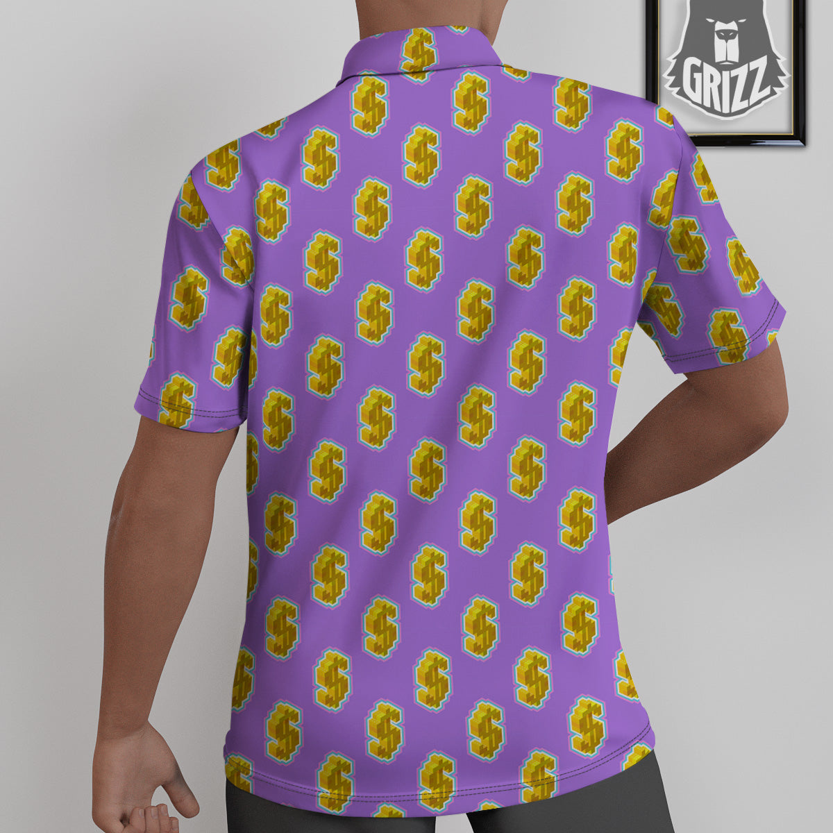 Isometric Gold Dollar Print Pattern Untucked Shirts-grizzshop