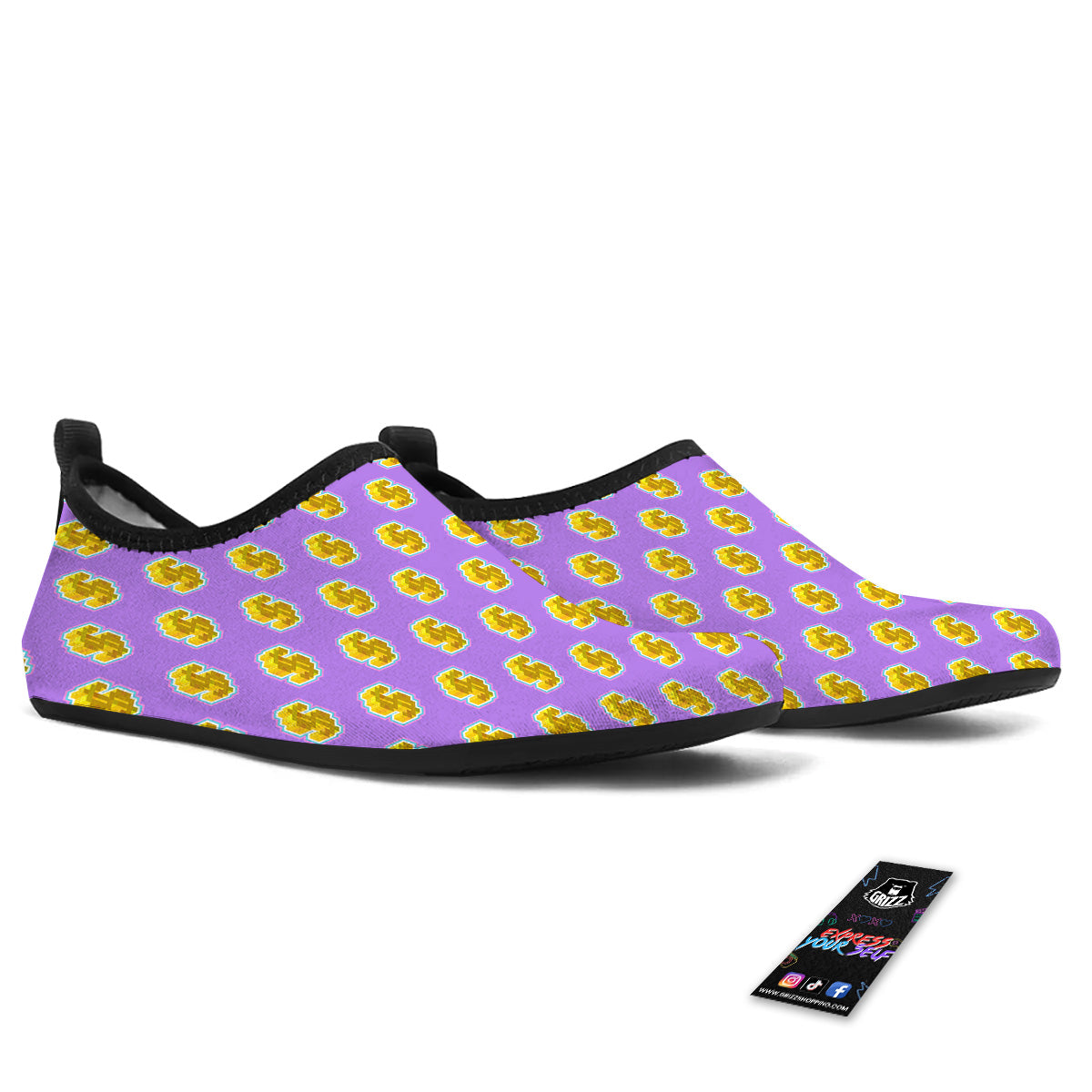 Isometric Gold Dollar Print Pattern Water Shoes-grizzshop