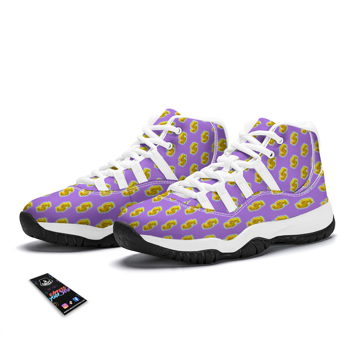 Isometric Gold Dollar Print Pattern White Bball Shoes-grizzshop