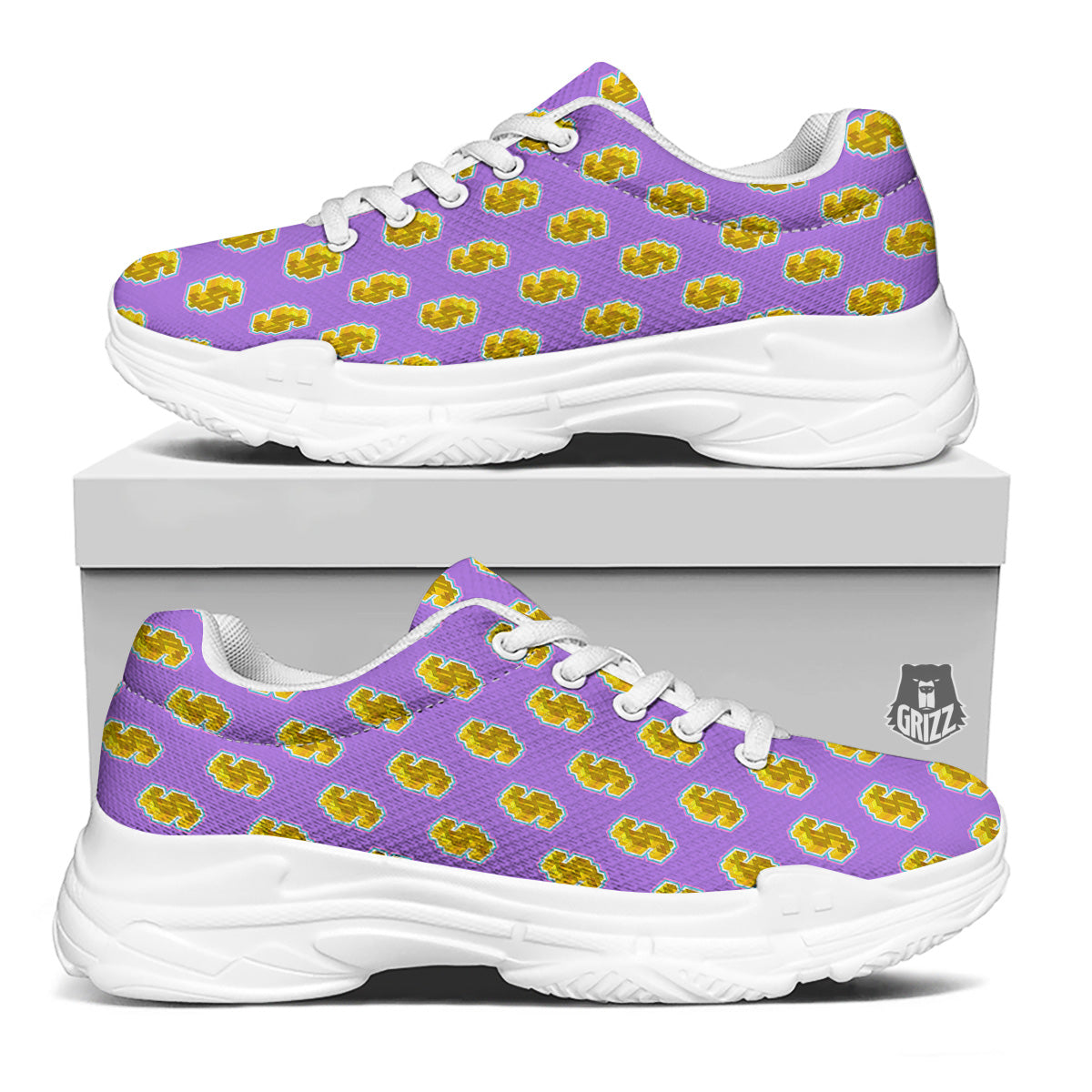 Isometric Gold Dollar Print Pattern White Chunky Shoes-grizzshop