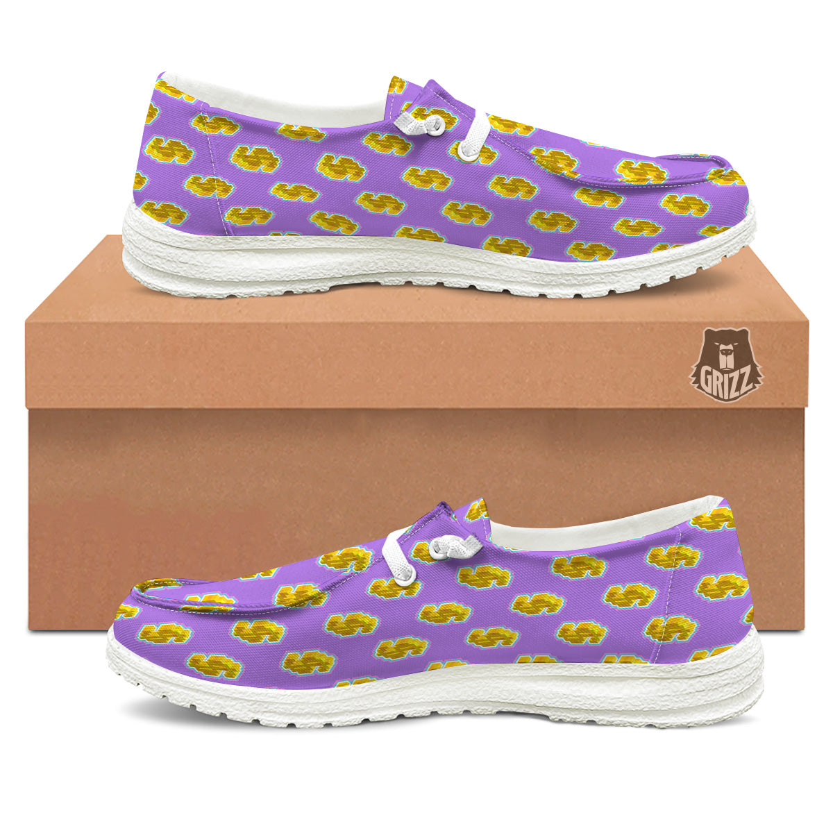 Isometric Gold Dollar Print Pattern White Loafers-grizzshop