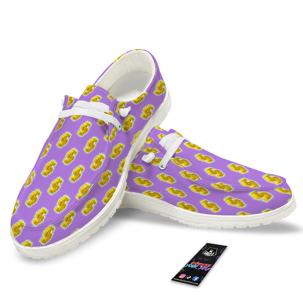 Isometric Gold Dollar Print Pattern White Loafers-grizzshop