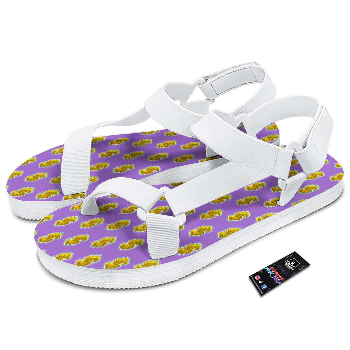 Isometric Gold Dollar Print Pattern White Open Toe Sandals-grizzshop