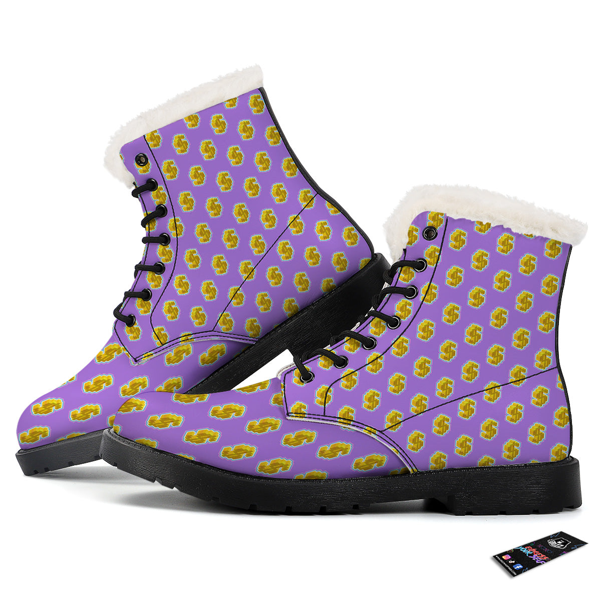Isometric Gold Dollar Print Pattern Winter Boots-grizzshop
