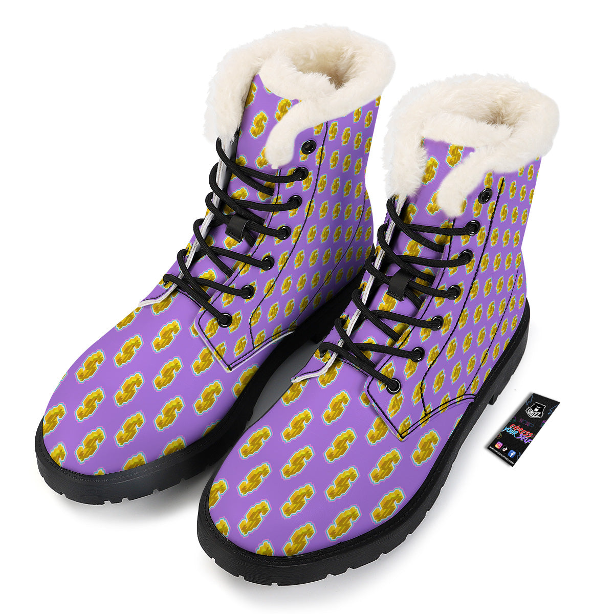 Isometric Gold Dollar Print Pattern Winter Boots-grizzshop