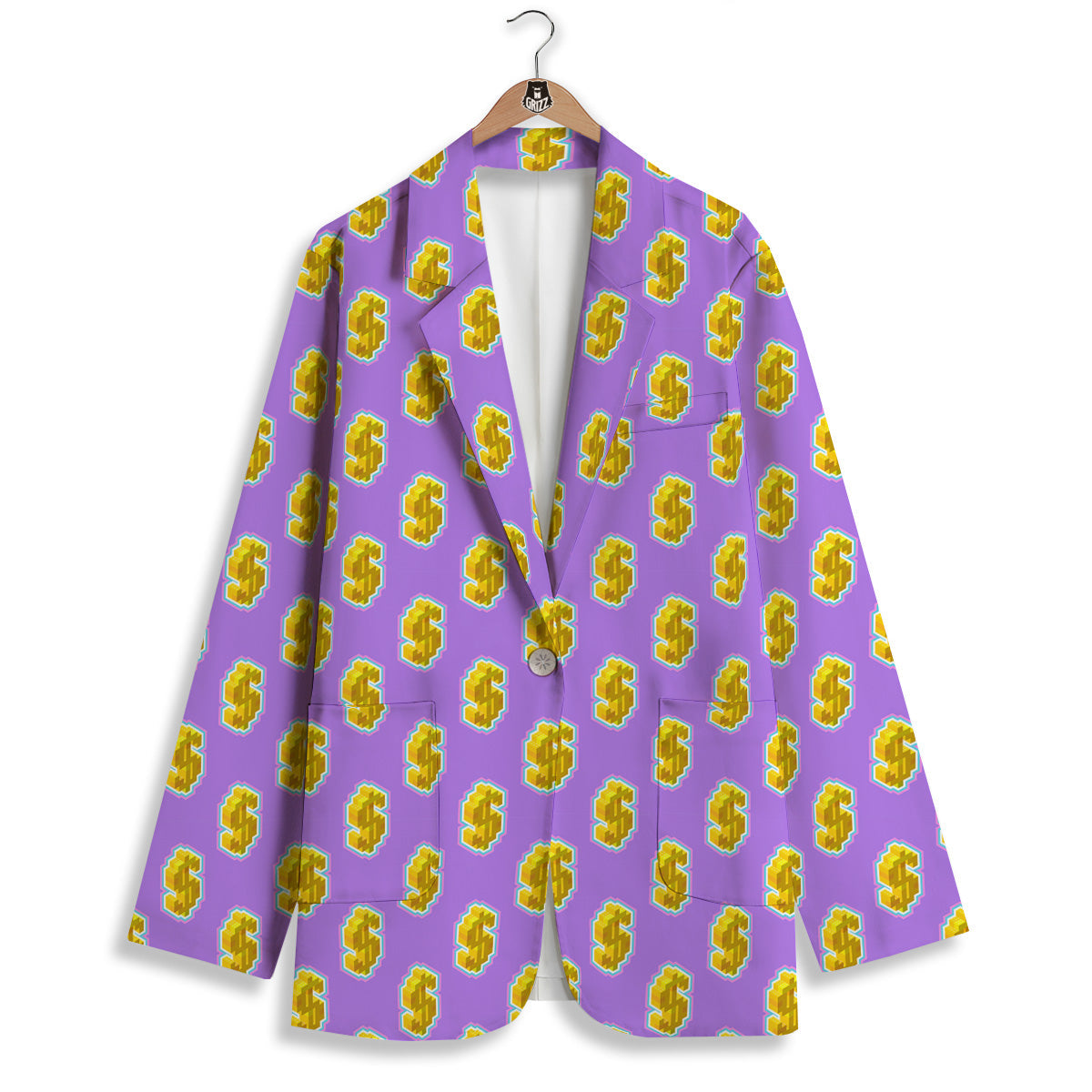 Isometric Gold Dollar Print Pattern Women's Blazer-grizzshop