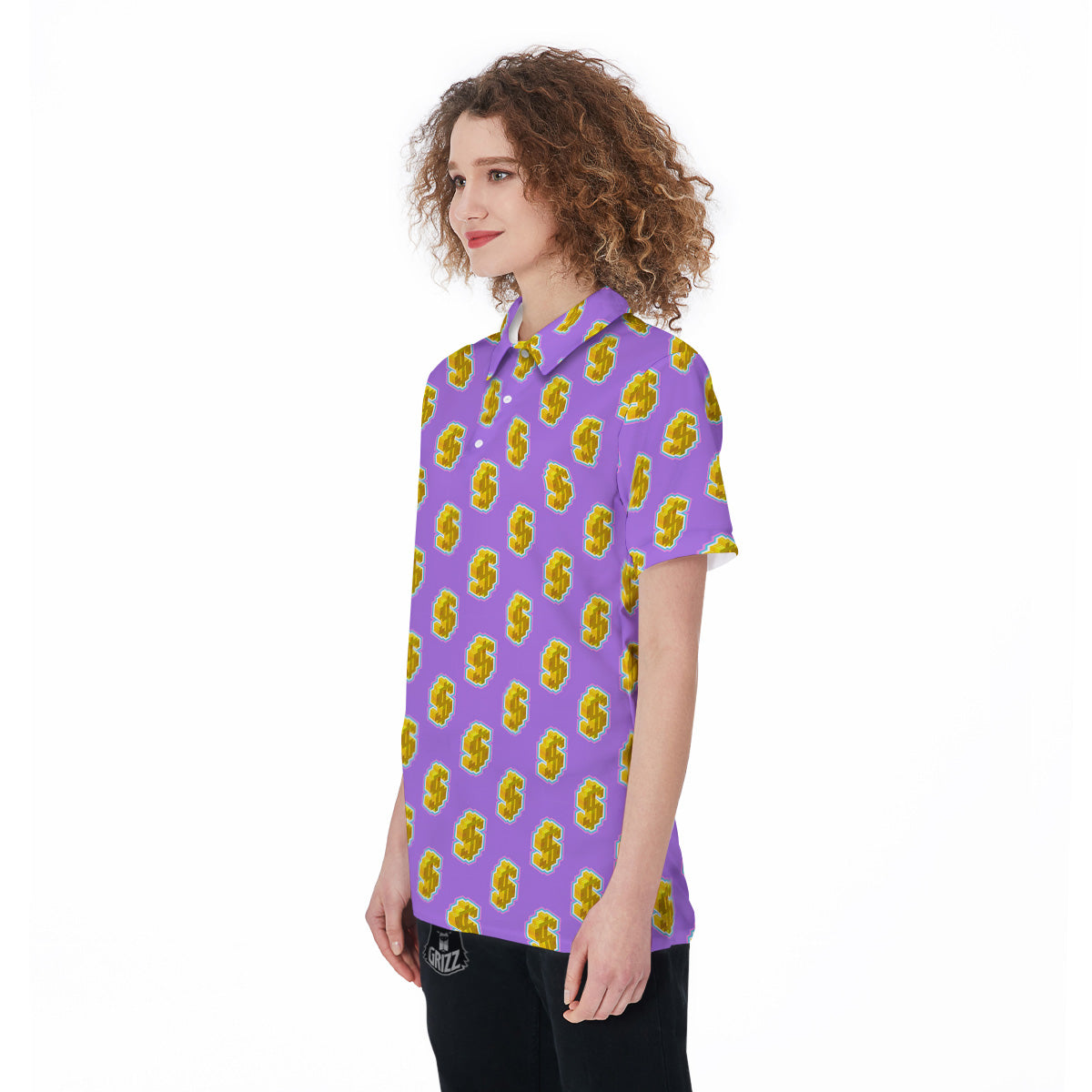 Isometric Gold Dollar Print Pattern Women's Golf Shirts-grizzshop