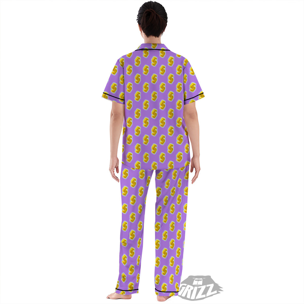 Isometric Gold Dollar Print Pattern Women's Pajamas Set-grizzshop