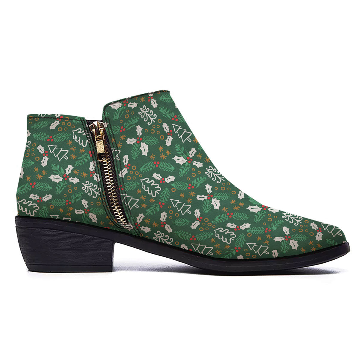 Ivy Leaf Christmas Print Pattern Ankle Boots-grizzshop