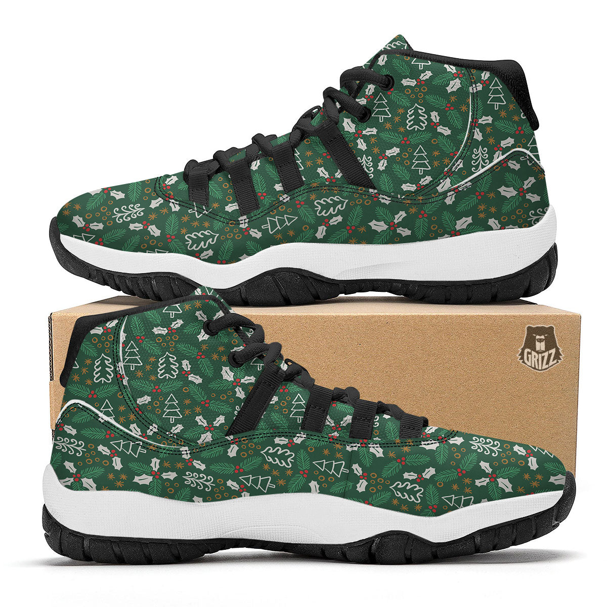 Ivy Leaf Christmas Print Pattern Black Bball Shoes-grizzshop