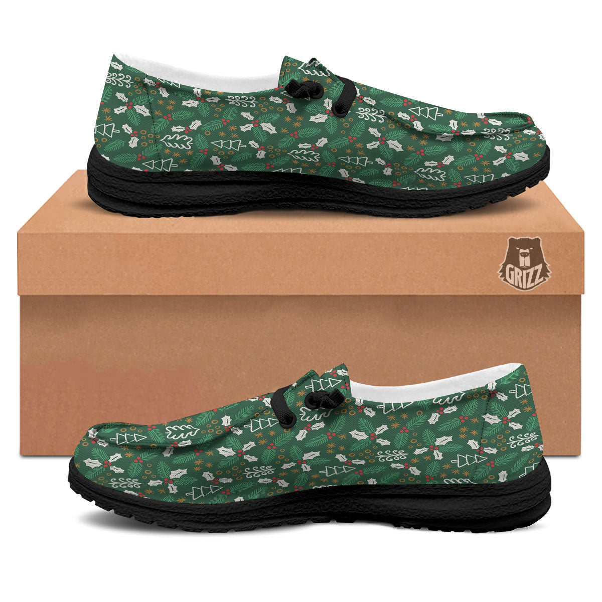 Ivy Leaf Christmas Print Pattern Black Loafers-grizzshop
