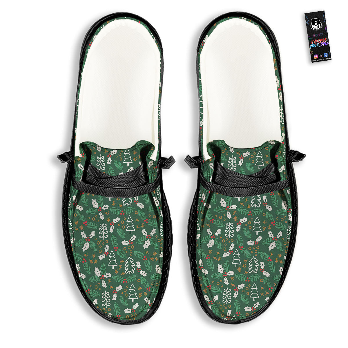 Ivy Leaf Christmas Print Pattern Black Loafers-grizzshop