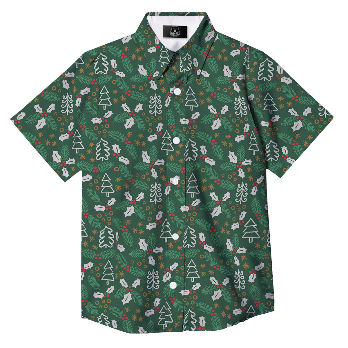 Ivy Leaf Christmas Print Pattern Button Up Shirt-grizzshop