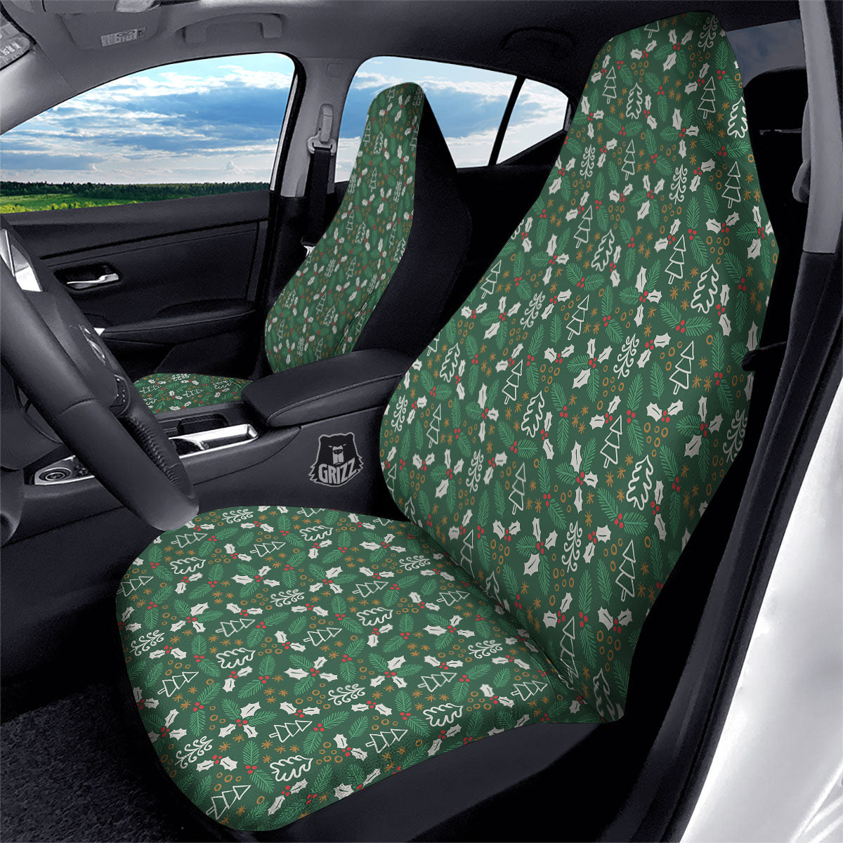 Ivy Leaf Christmas Print Pattern Car Seat Covers-grizzshop
