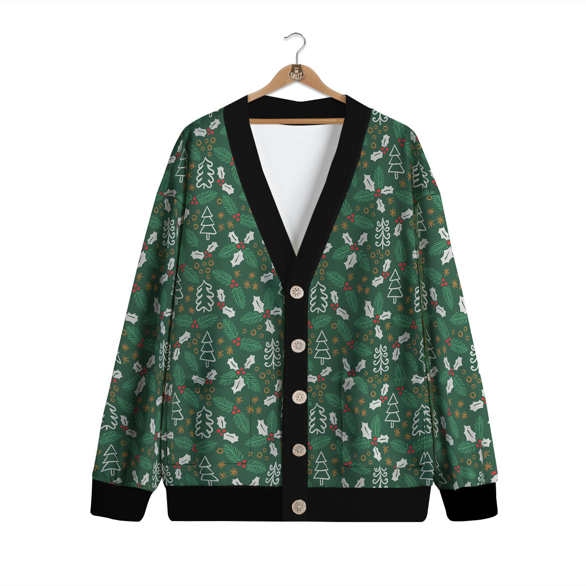 Ivy Leaf Christmas Print Pattern Cardigan-grizzshop