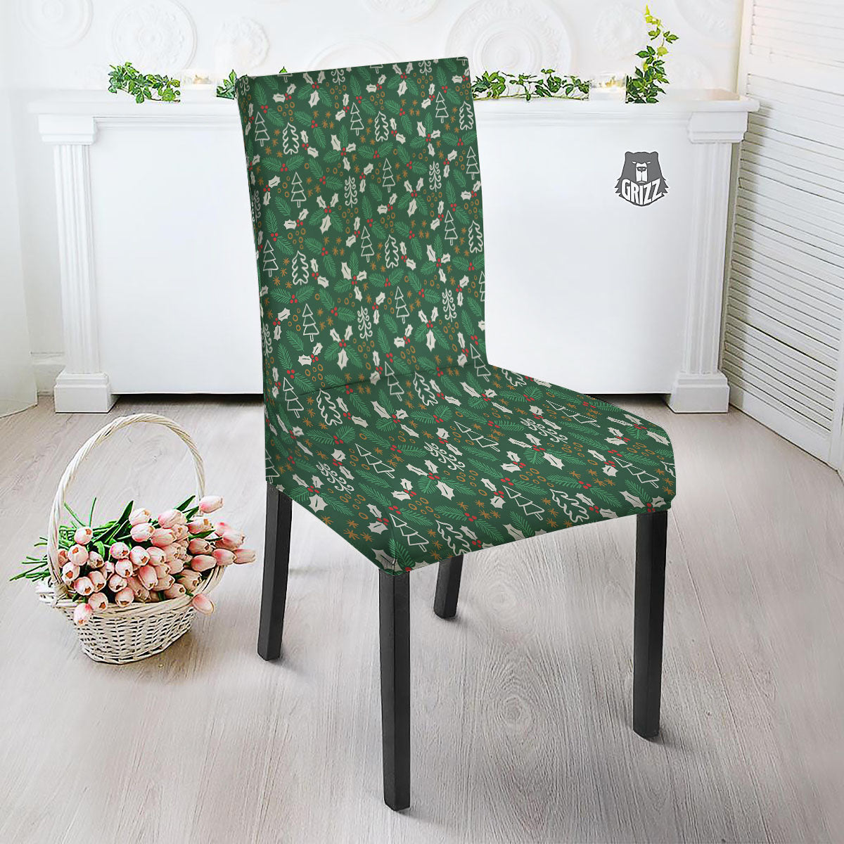 Ivy Leaf Christmas Print Pattern Dining Chair Slipcover-grizzshop