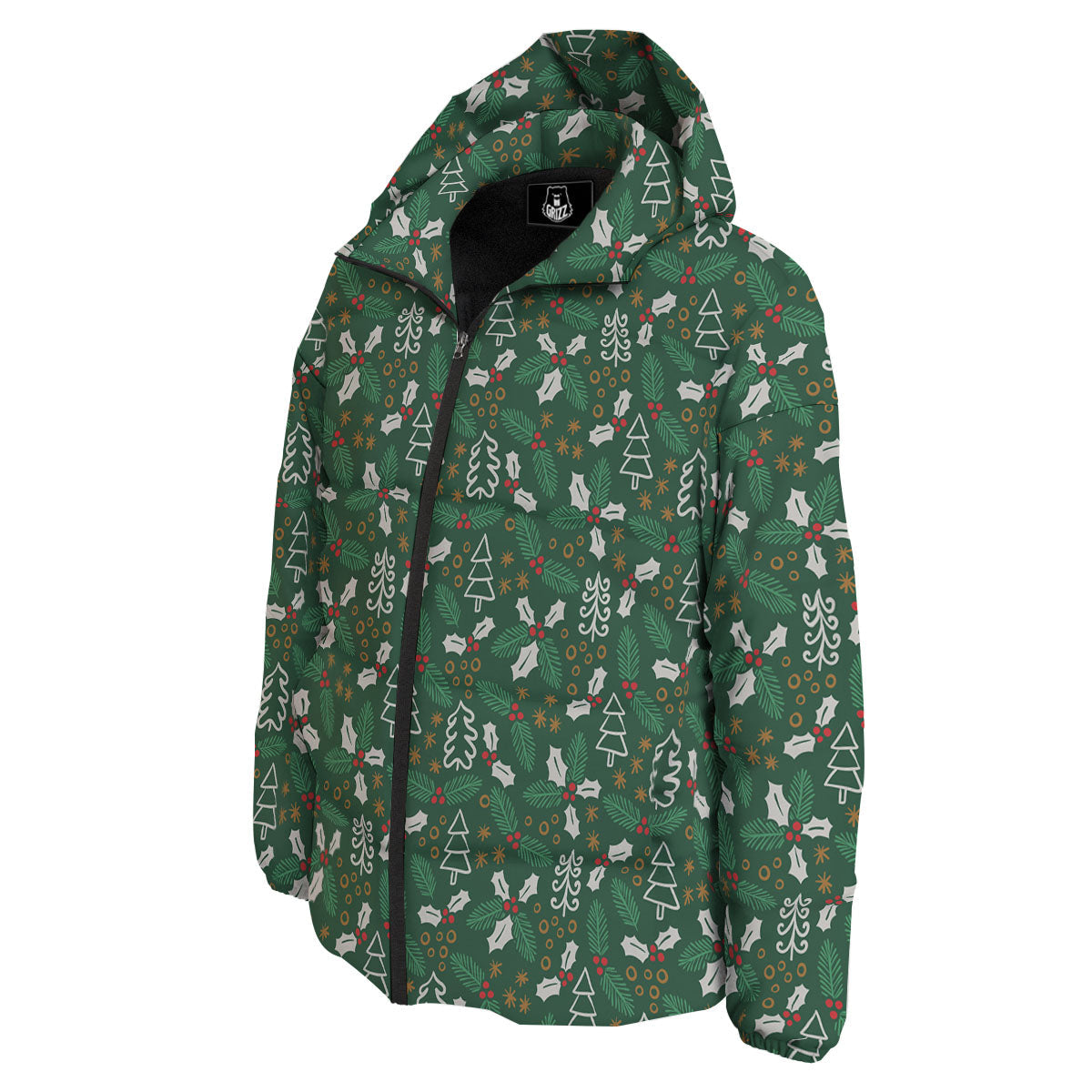 Ivy Leaf Christmas Print Pattern Down Jacket-grizzshop