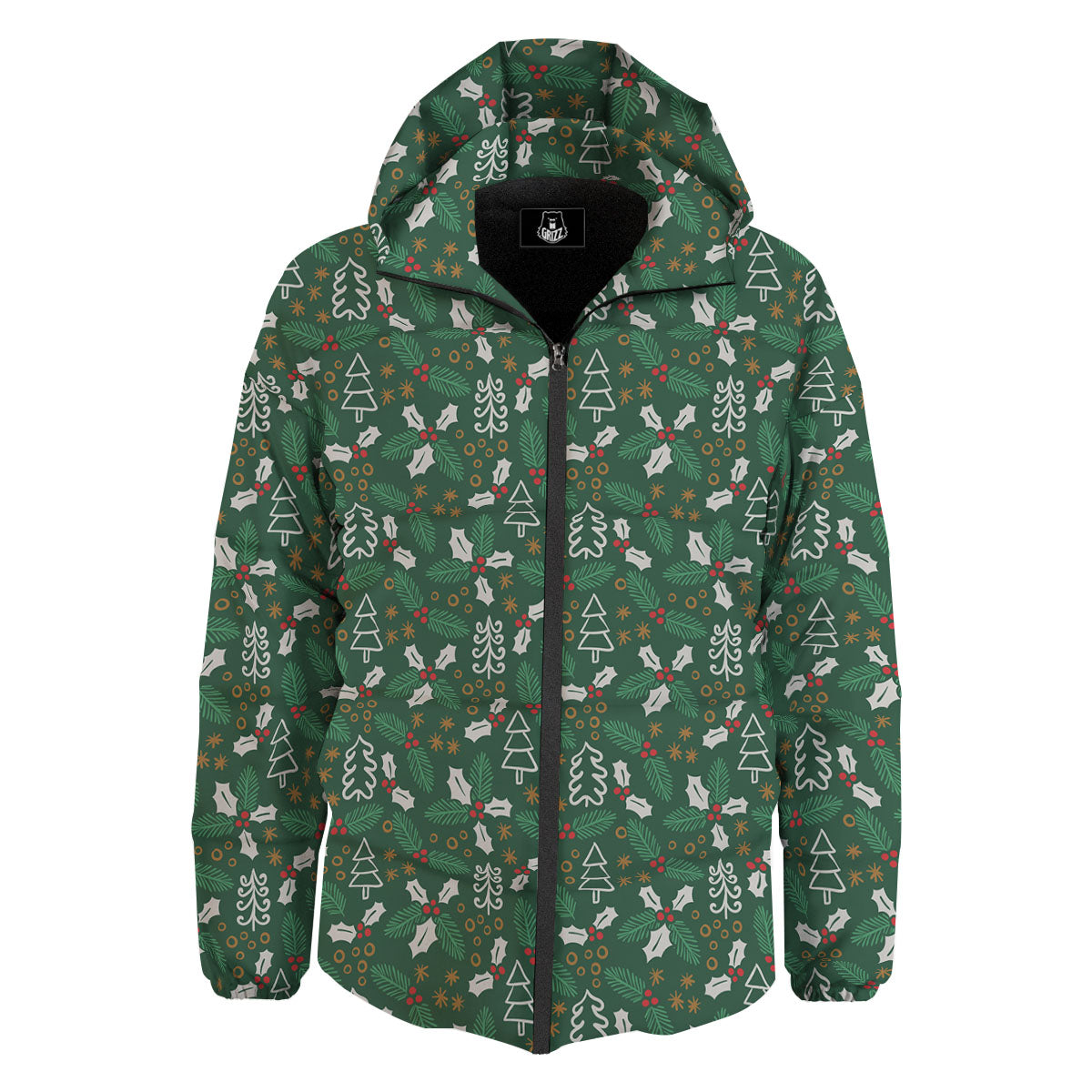 Ivy Leaf Christmas Print Pattern Down Jacket-grizzshop