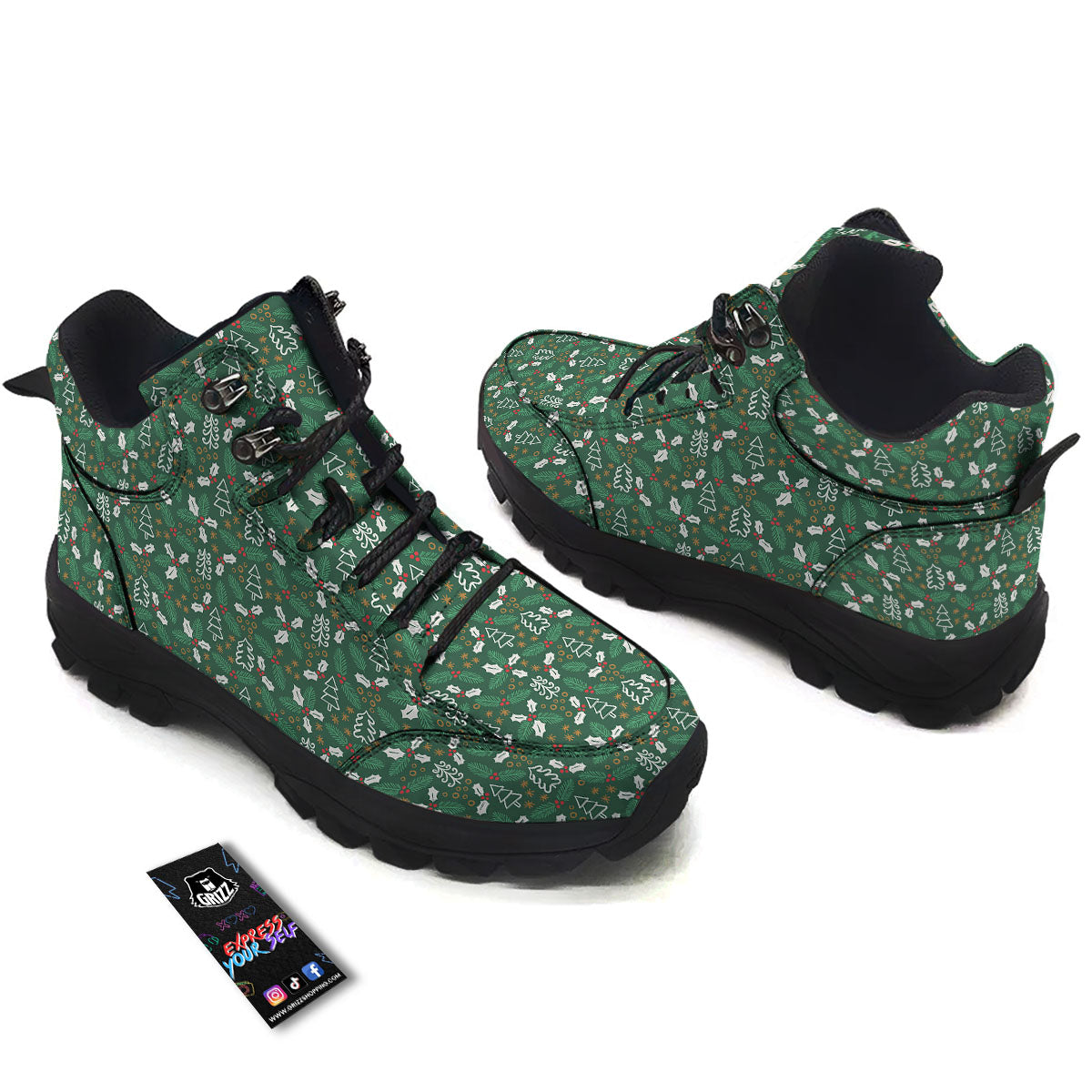 Ivy Leaf Christmas Print Pattern Hiking Shoes-grizzshop