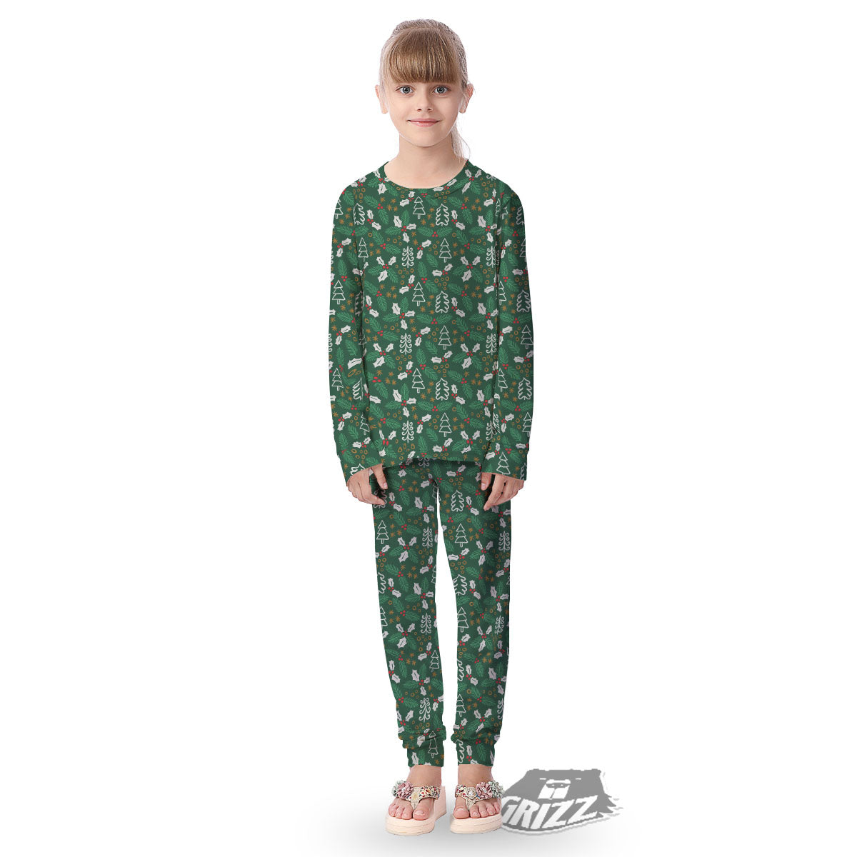 Ivy Leaf Christmas Print Pattern Kid's Pajamas-grizzshop