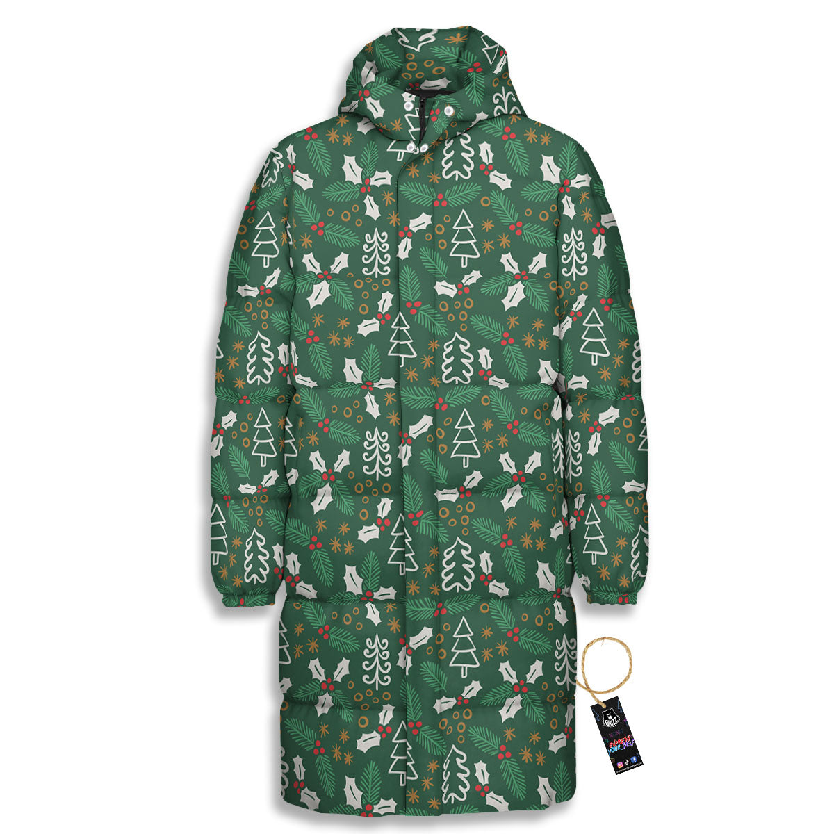 Ivy Leaf Christmas Print Pattern Long Down Jacket-grizzshop