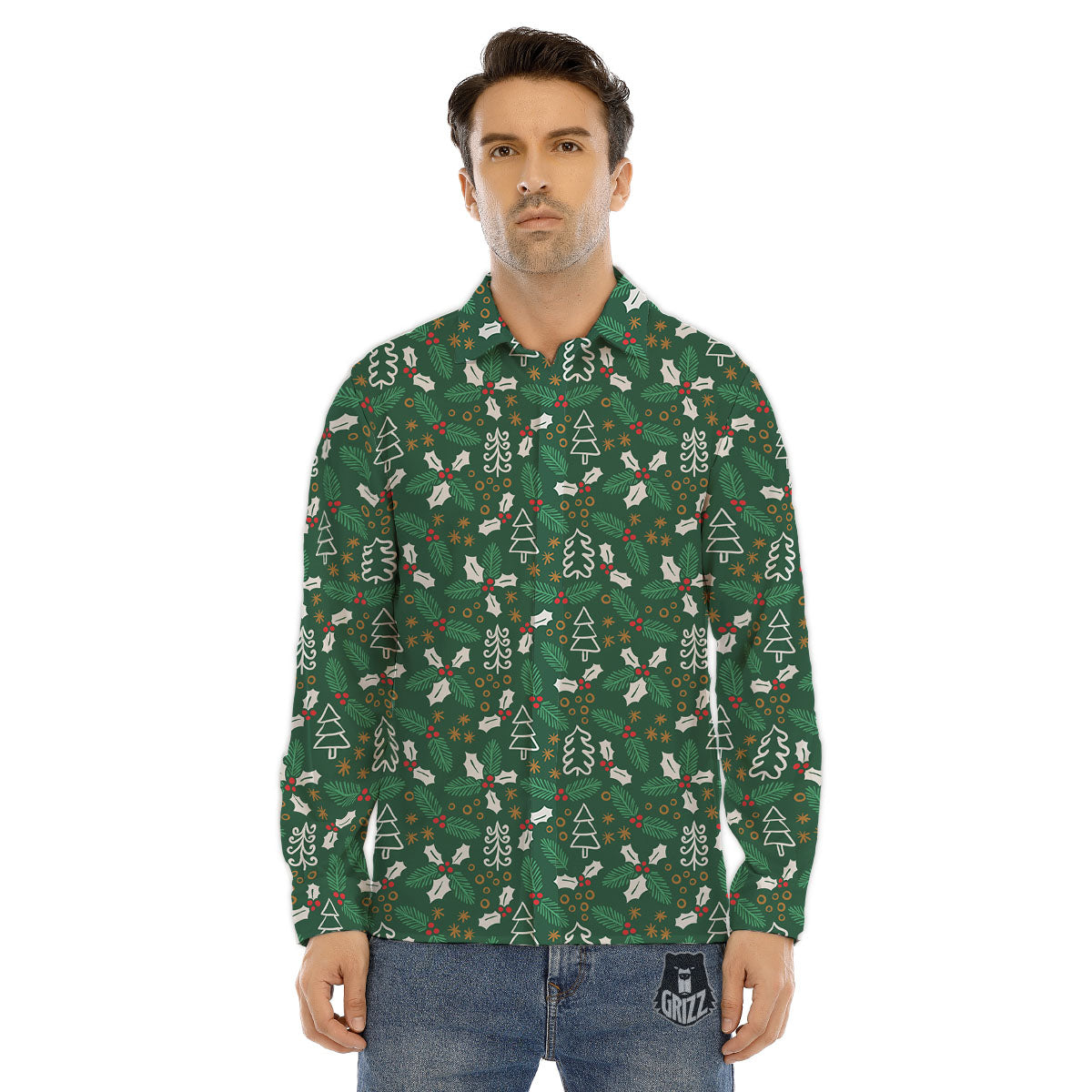 Ivy Leaf Christmas Print Pattern Men's Dress Shirts-grizzshop
