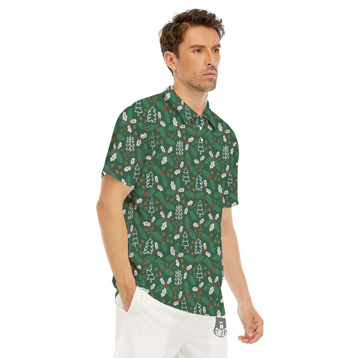 Ivy Leaf Christmas Print Pattern Men's Golf Shirts-grizzshop