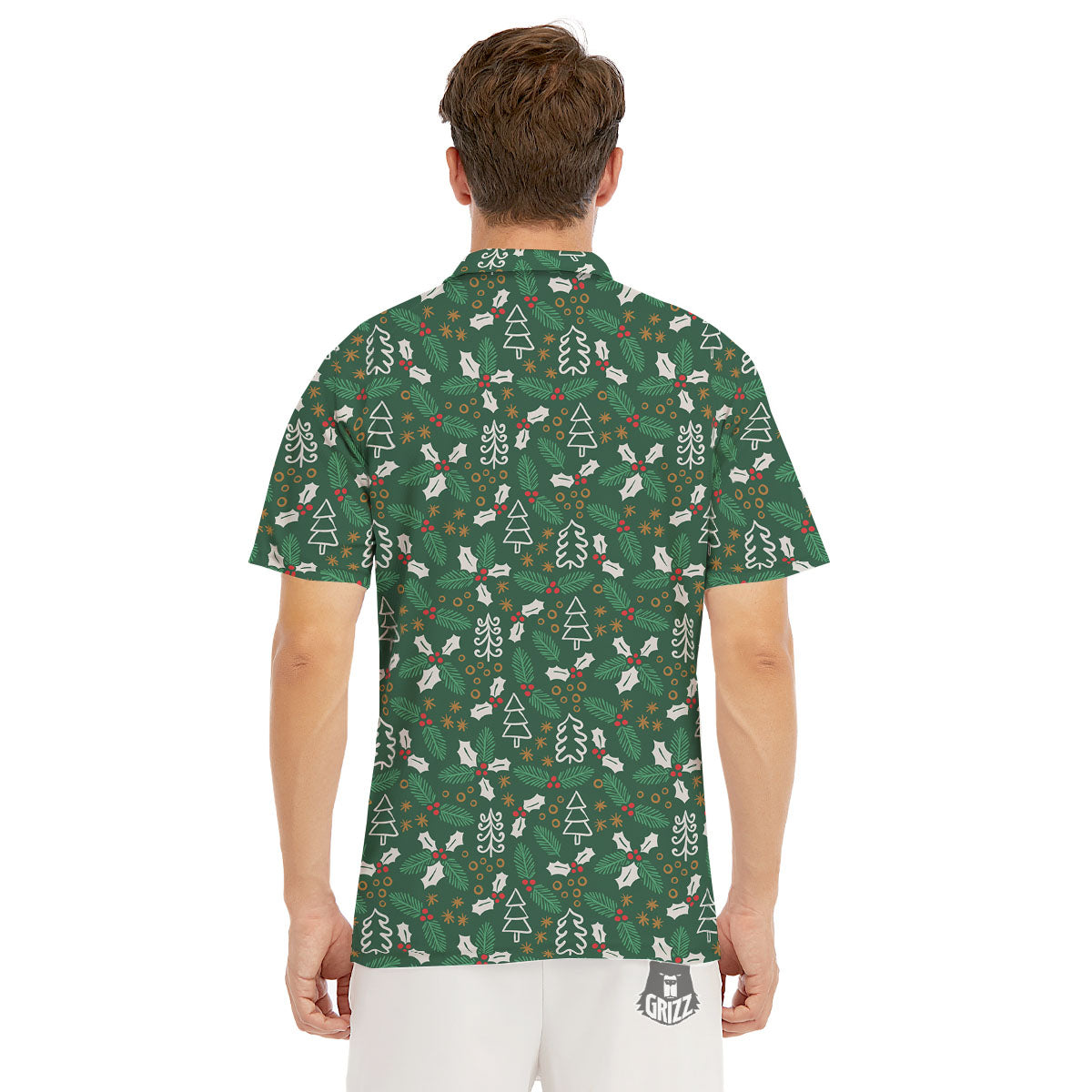 Ivy Leaf Christmas Print Pattern Men's Golf Shirts-grizzshop