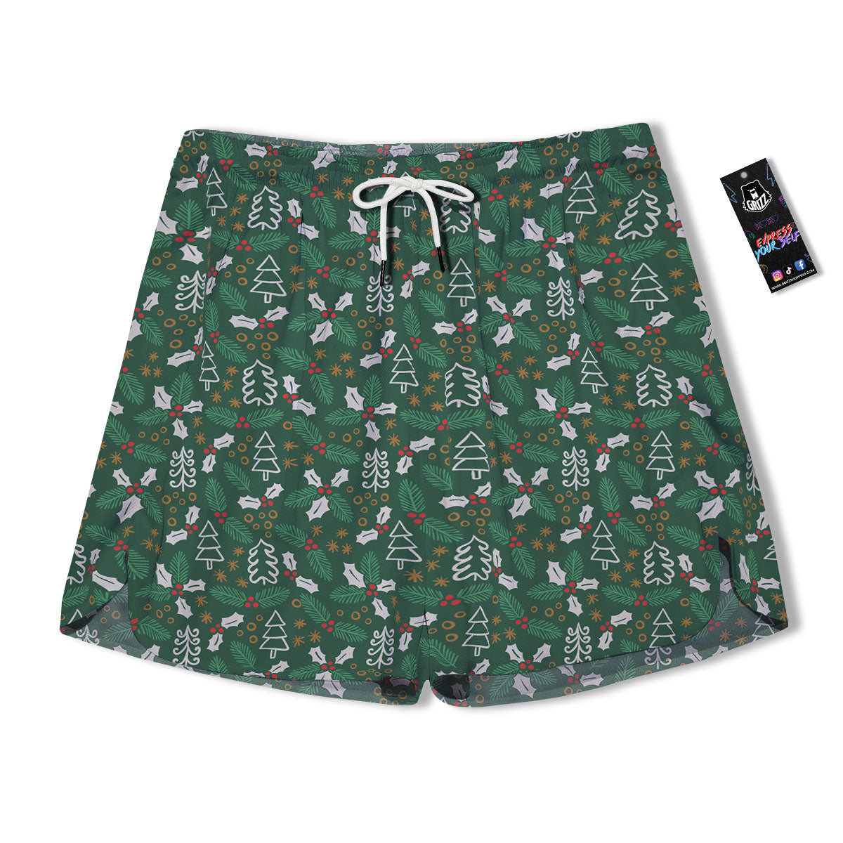 Ivy Leaf Christmas Print Pattern Men's Running Shorts-grizzshop