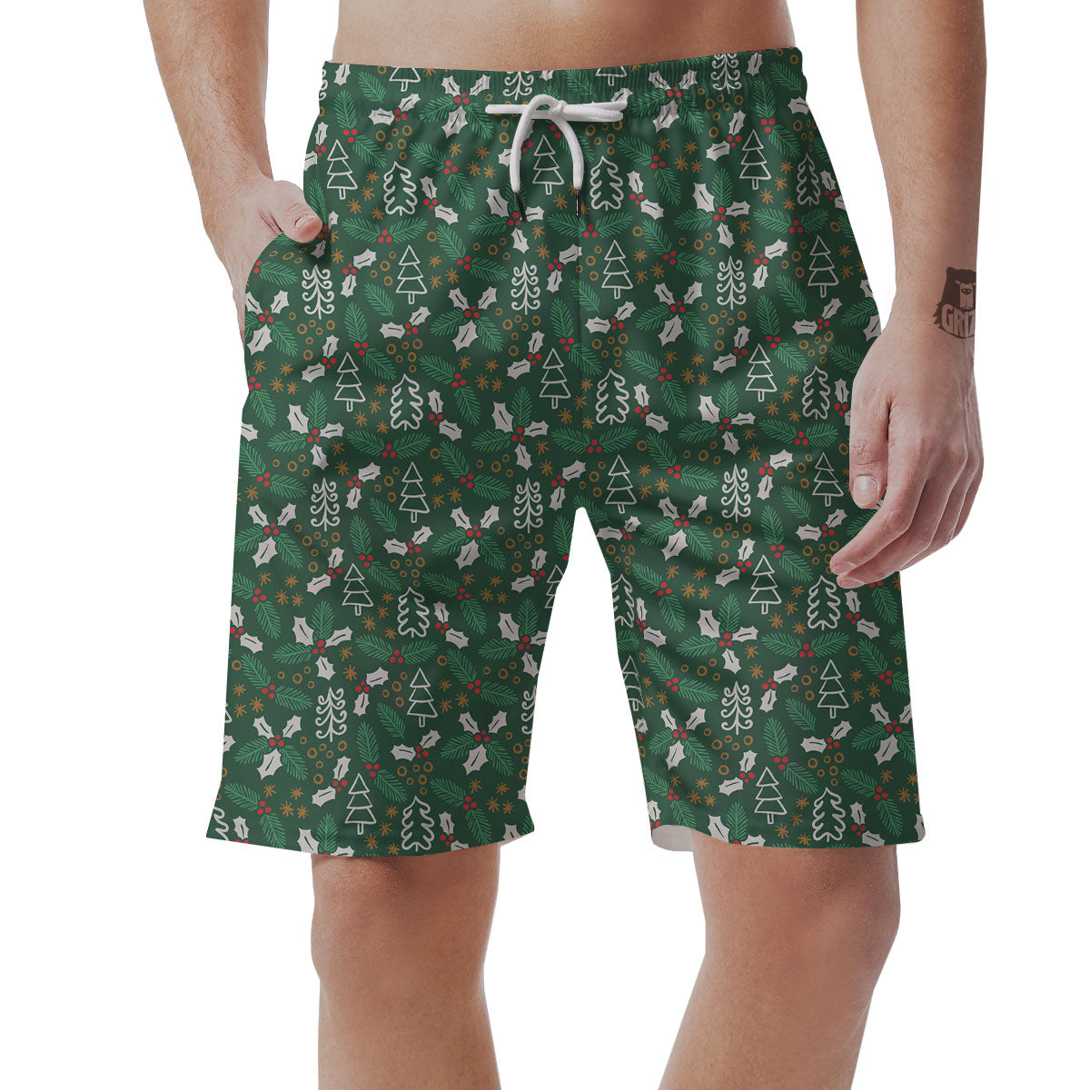 Ivy Leaf Christmas Print Pattern Men's Shorts-grizzshop