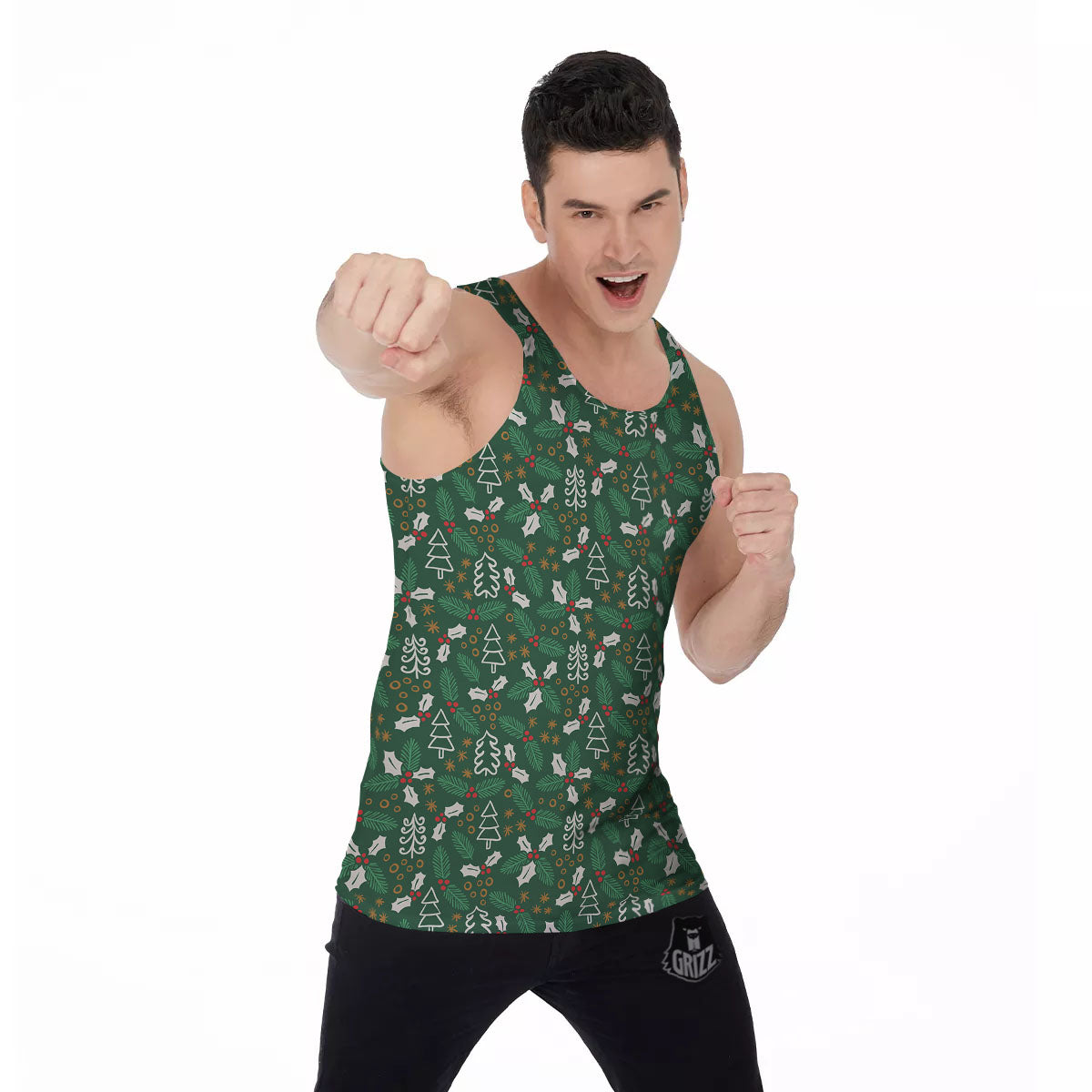 Ivy Leaf Christmas Print Pattern Men's Tank Top-grizzshop