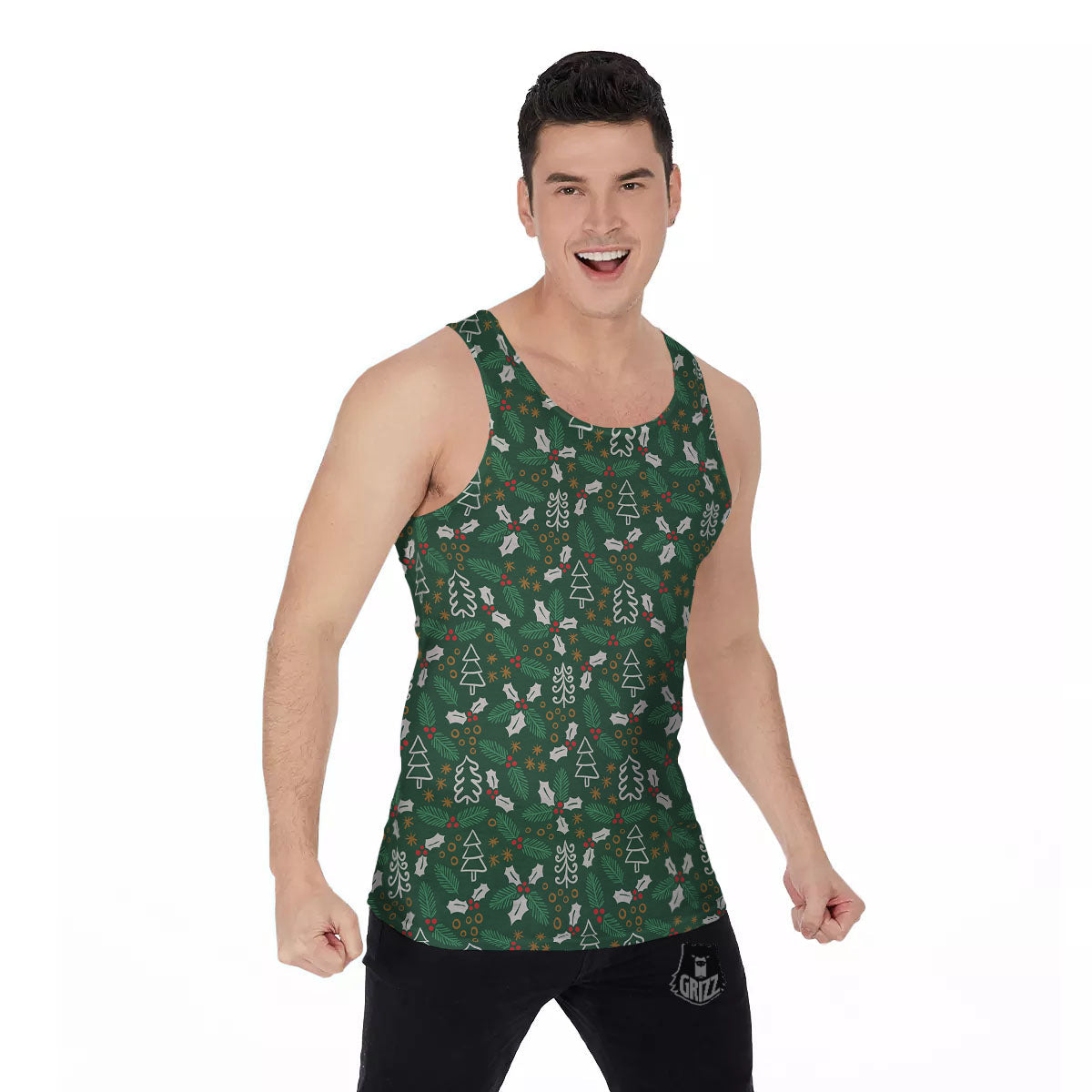 Ivy Leaf Christmas Print Pattern Men's Tank Top-grizzshop