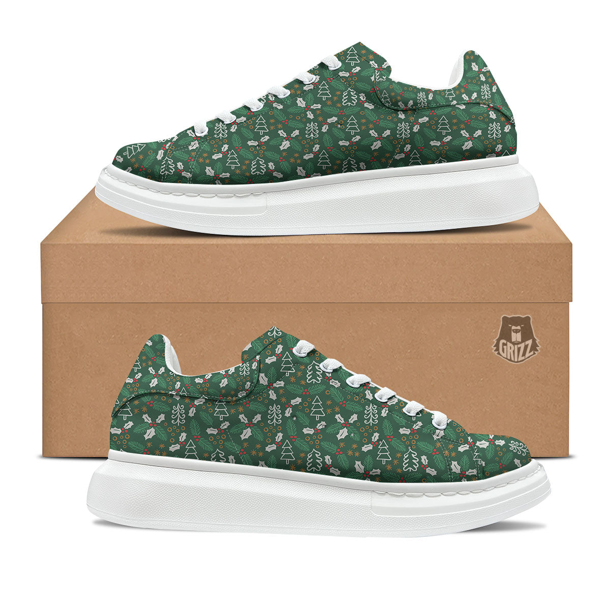 Ivy Leaf Christmas Print Pattern Platform Shoes-grizzshop