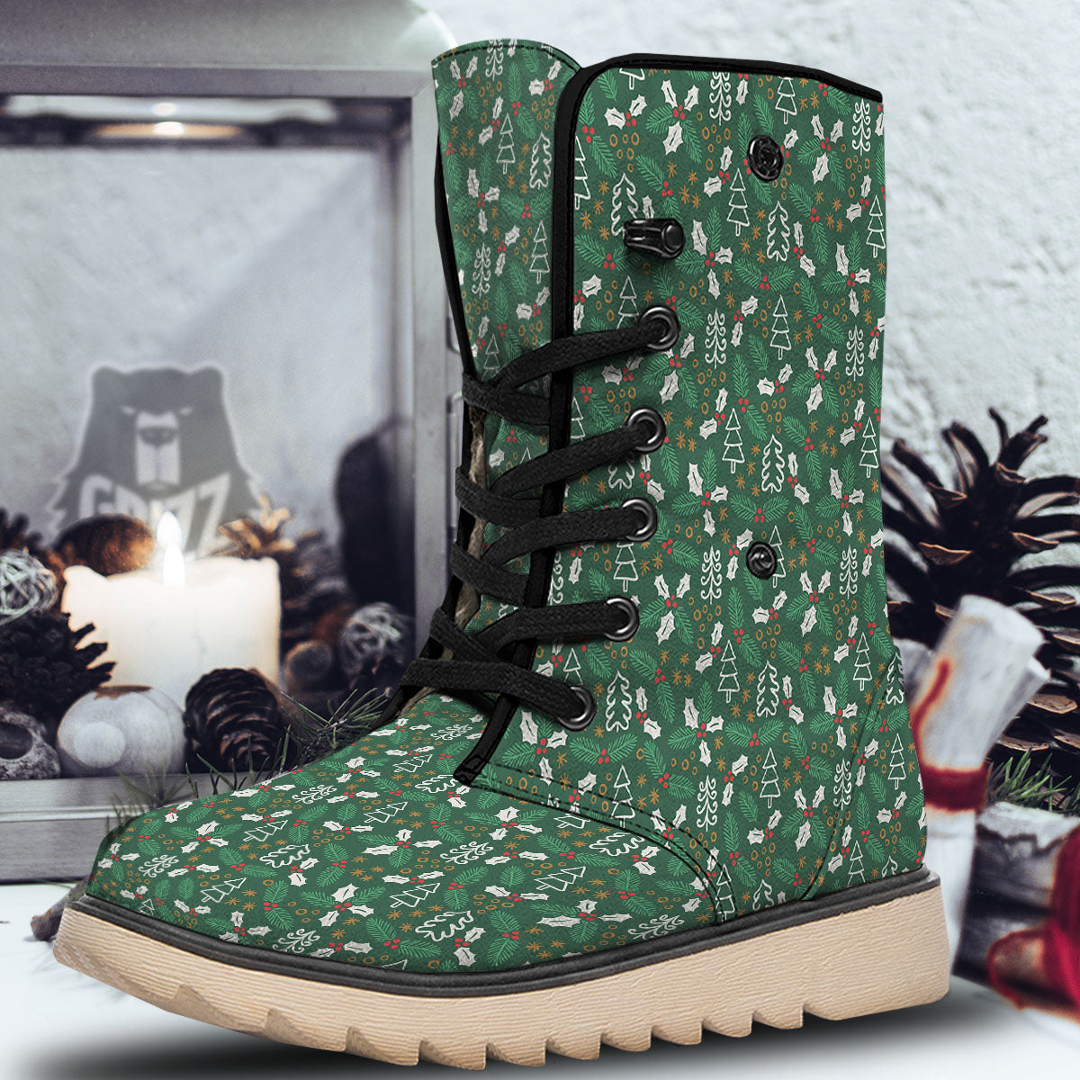 Ivy Leaf Christmas Print Pattern Snow Boots-grizzshop