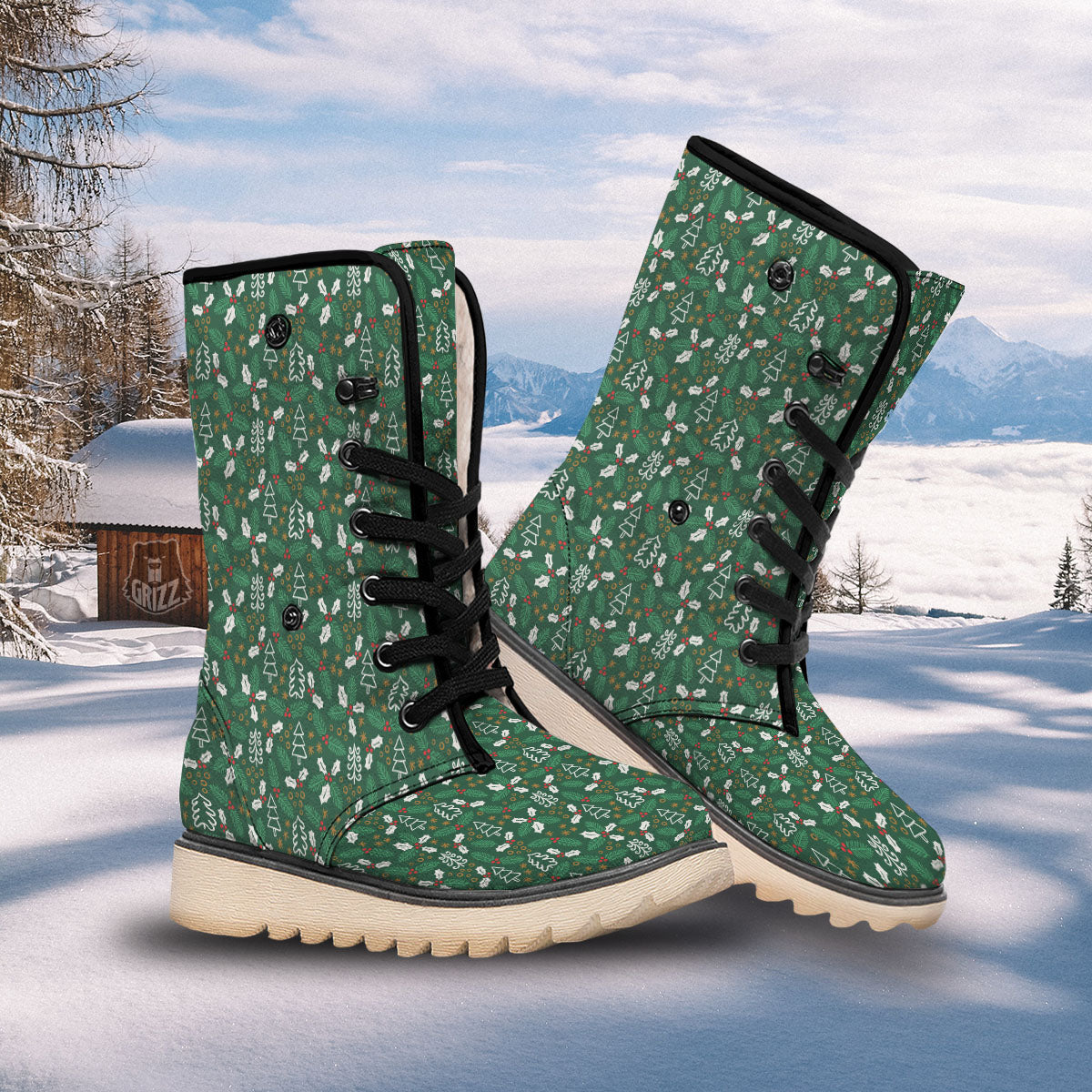 Ivy Leaf Christmas Print Pattern Snow Boots-grizzshop