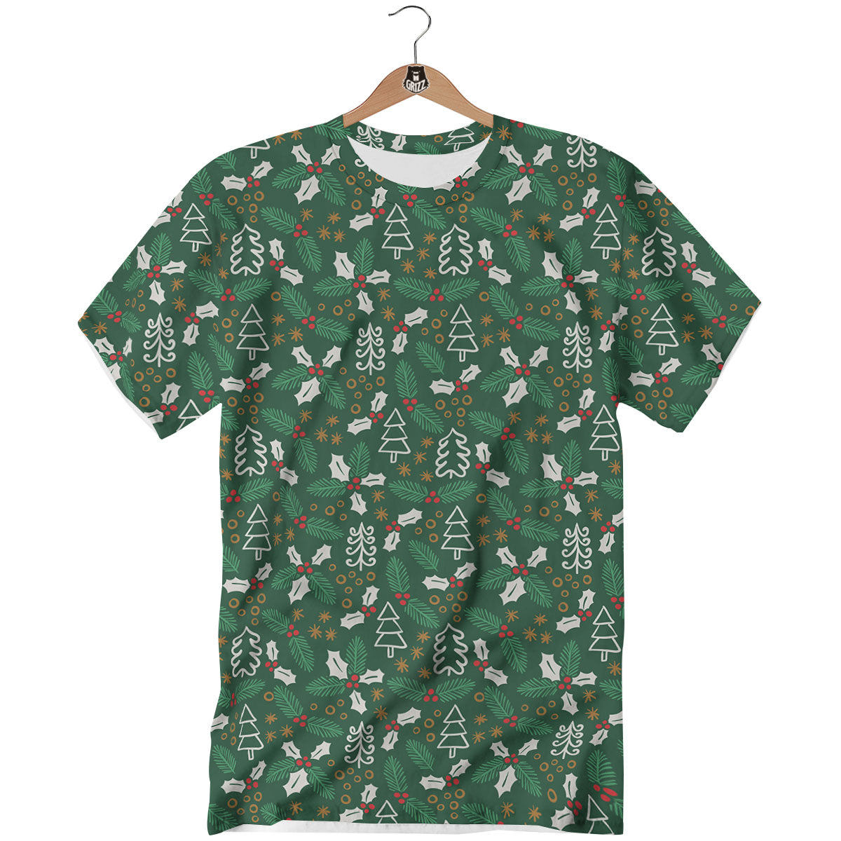 Ivy Leaf Christmas Print Pattern T-Shirt-grizzshop
