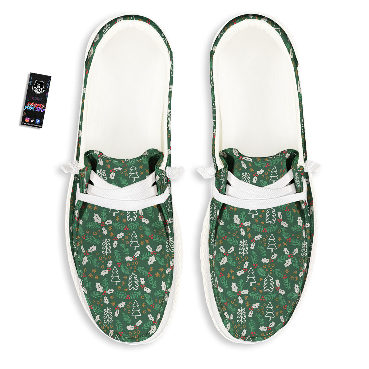 Ivy Leaf Christmas Print Pattern White Loafers-grizzshop