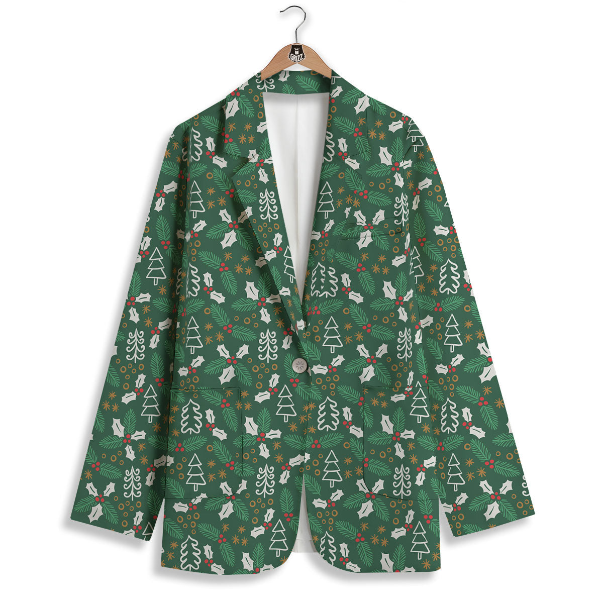 Ivy Leaf Christmas Print Pattern Women's Blazer-grizzshop
