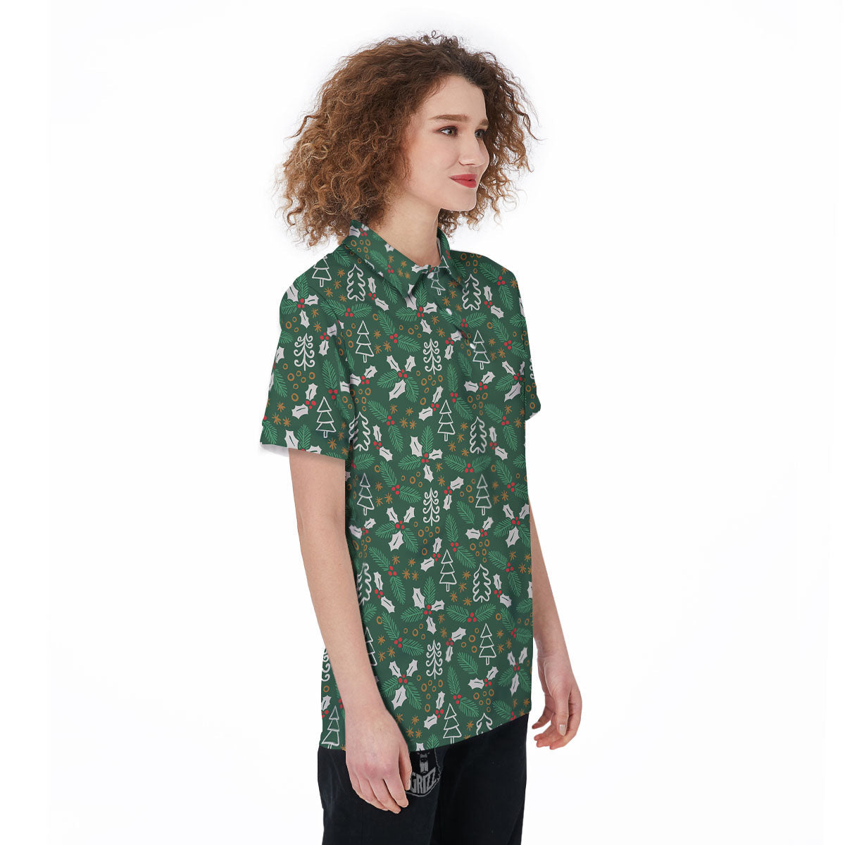 Ivy Leaf Christmas Print Pattern Women's Golf Shirts-grizzshop