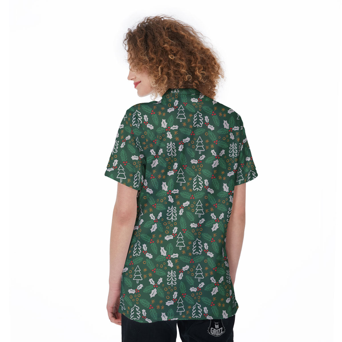 Ivy Leaf Christmas Print Pattern Women's Golf Shirts-grizzshop