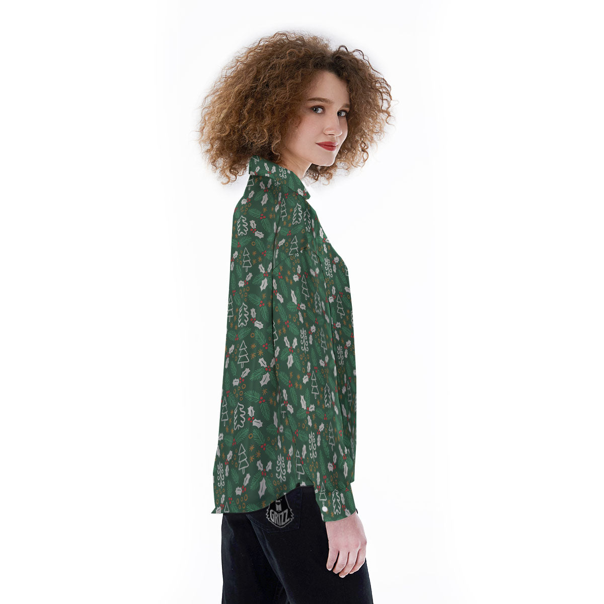 Ivy Leaf Christmas Print Pattern Women's Long Sleeve Shirts-grizzshop