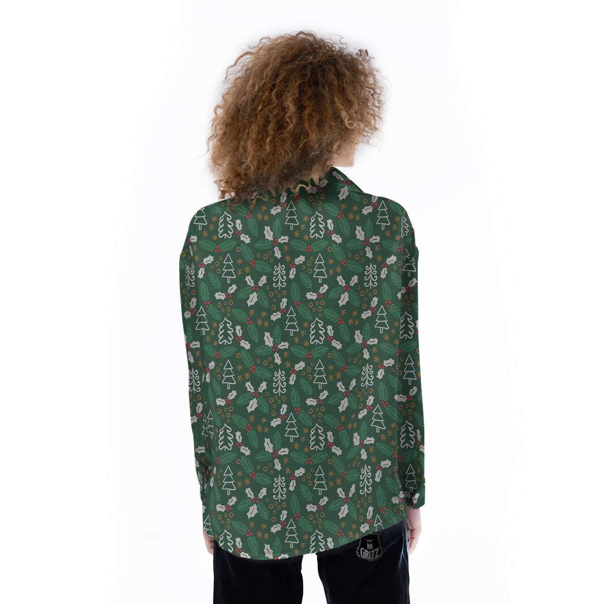 Ivy Leaf Christmas Print Pattern Women's Long Sleeve Shirts-grizzshop