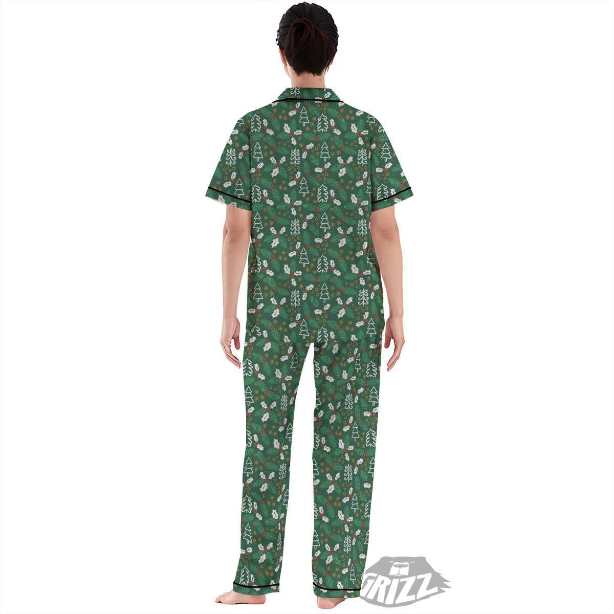Ivy Leaf Christmas Print Pattern Women's Pajamas Set-grizzshop