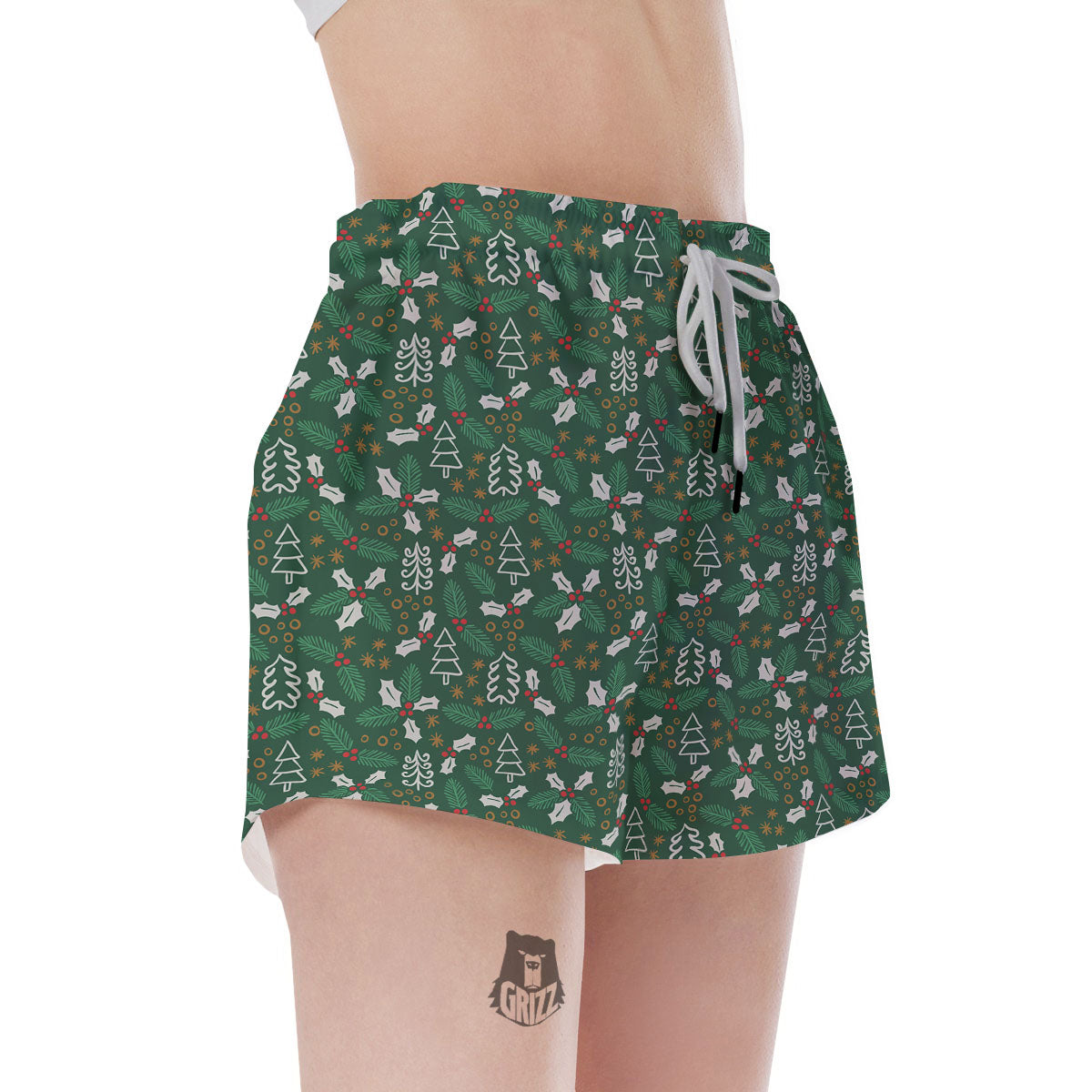 Ivy Leaf Christmas Print Pattern Women's Shorts-grizzshop