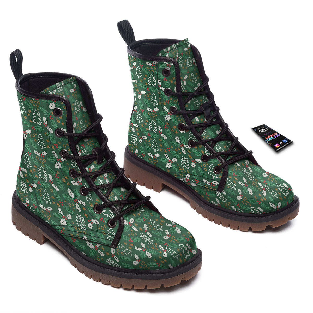 Ivy Leaf Christmas Print Pattern Work Boots-grizzshop
